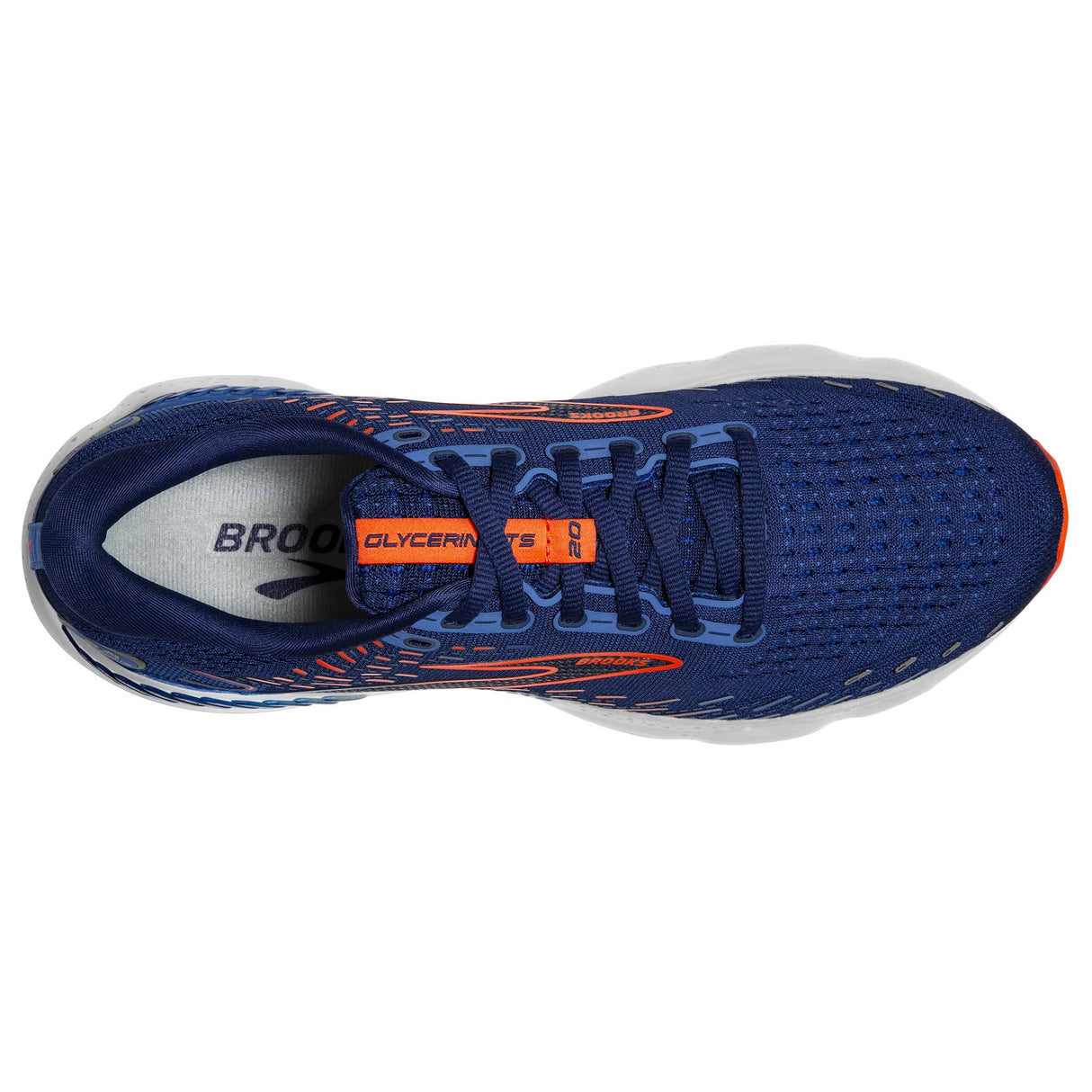 Brooks Glycerin GTS 20 running homme blue depths palace blue orange empeigne