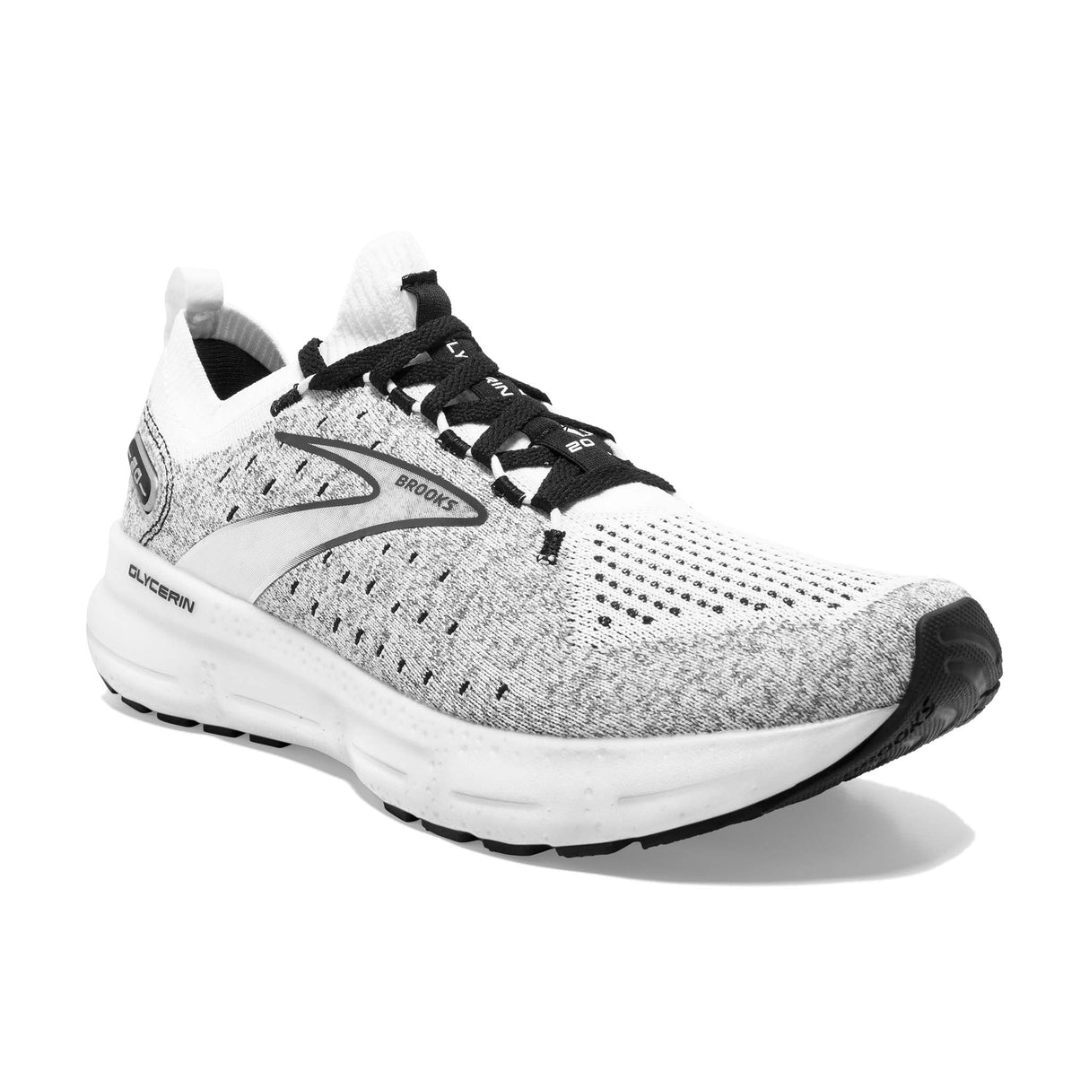 Brooks Glycerin StealthFit 20 running homme blanc gris noir oblique