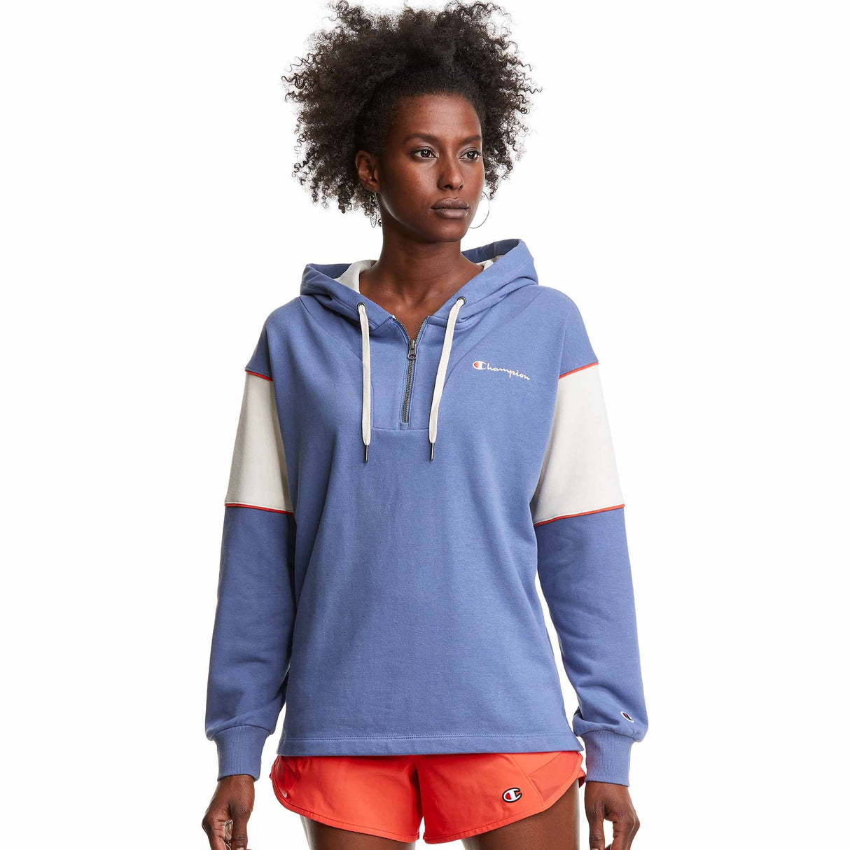 Champion Campus French Terry 1/4 Zip Oversized Hoodie Chandail à capuche pour femme Seven Seas Blue