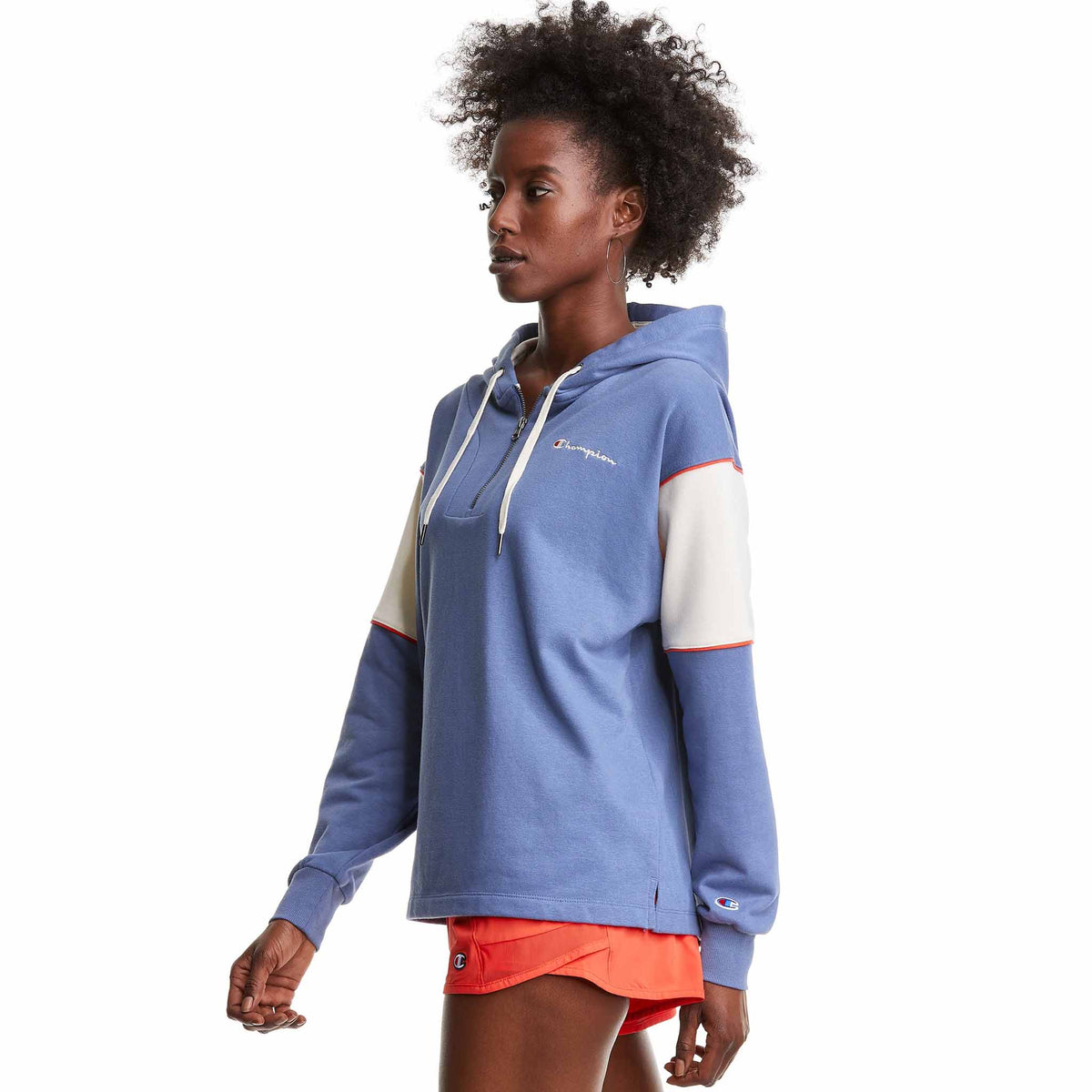 Champion Campus French Terry 1/4 Zip Oversized Hoodie Chandail à capuche pour femme Seven Seas Blue angle 2