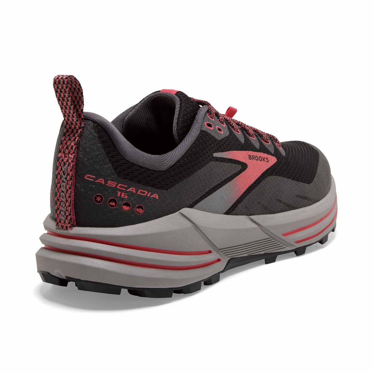 Brooks Cascadia 16 GTX chaussures de course à pied trail femme - Black / Blackened Pearl / Coral - Angle 2