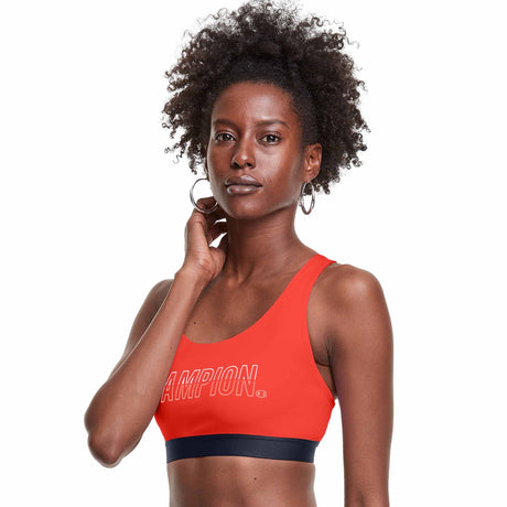 Champion Absolute Eco Sports Bra Graphic Outline Colorblock Logo soutien-gorge sport - Poppy Orange / Athletic Navy