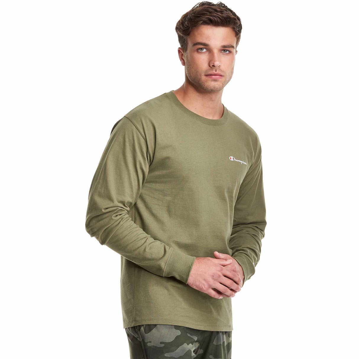 Champion Graphic Long Sleeve Small Script Logo t-shirt manches longues pour homme - Cargo Olive - côté