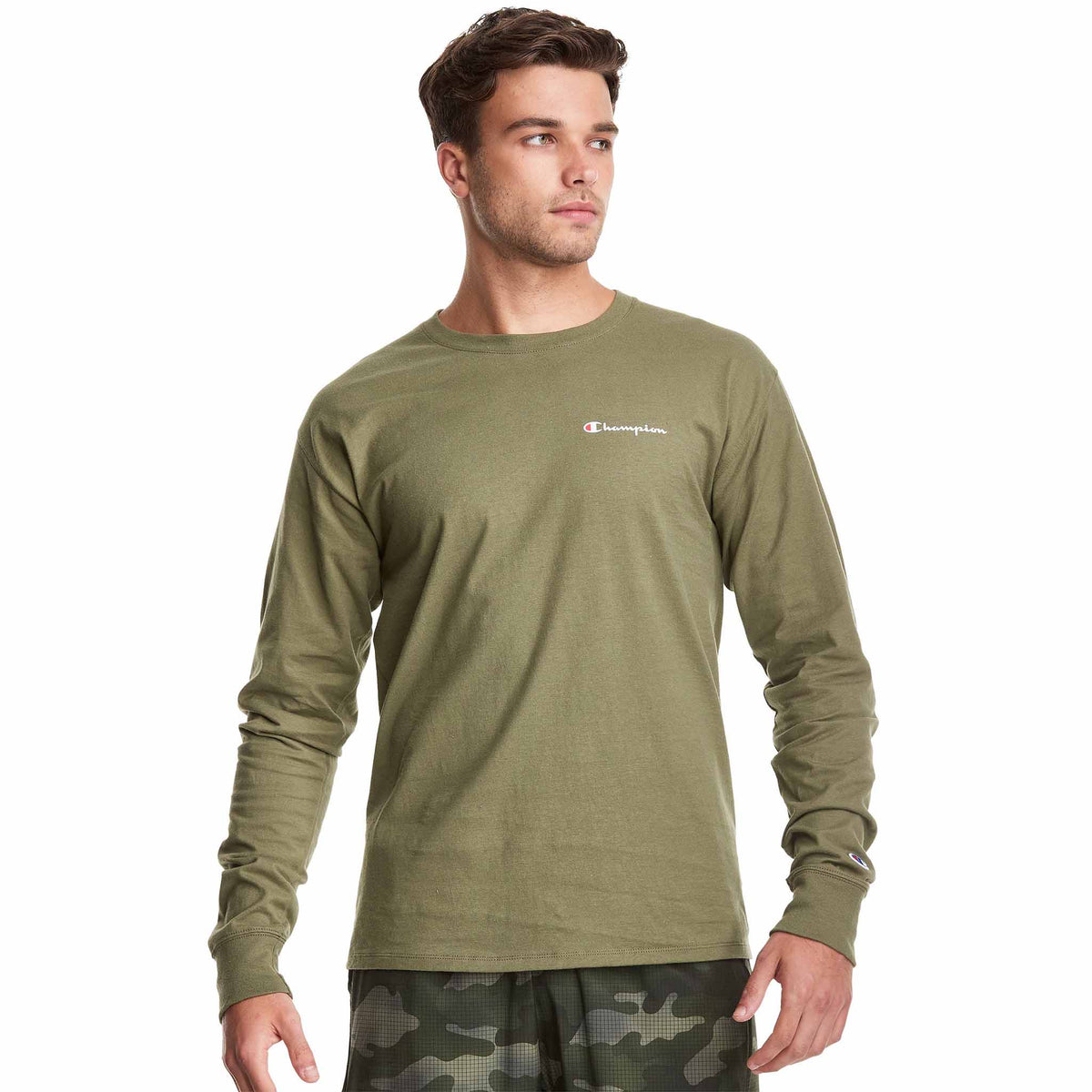 Champion Graphic Long Sleeve Small Script Logo t-shirt manches longues pour homme - Cargo Olive