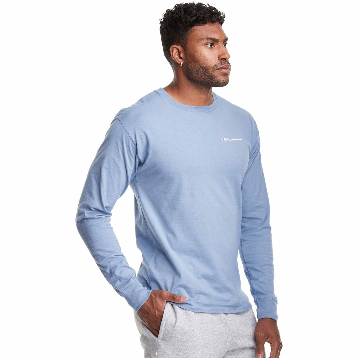 Champion Graphic Long Sleeve Small Script Logo t-shirt manches longues pour homme - Wildflower Pale Blue