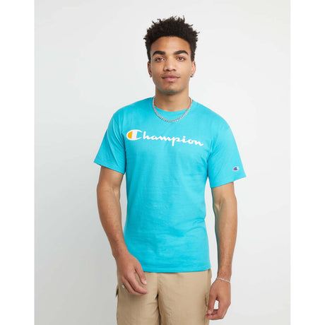 Champion Classic Jersey Script Logo T-shirt electric cyan