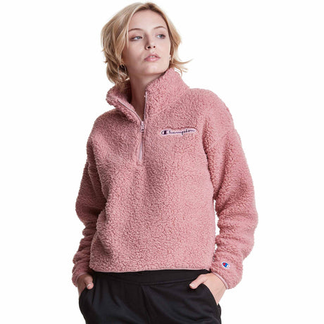 Champion Cozy High Pile Quarter Zip - Pink Beige