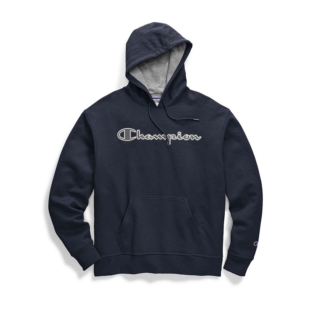 Champion Powerblend Applique Hoodie sweatshirt a capuche navy avec logo pour homme