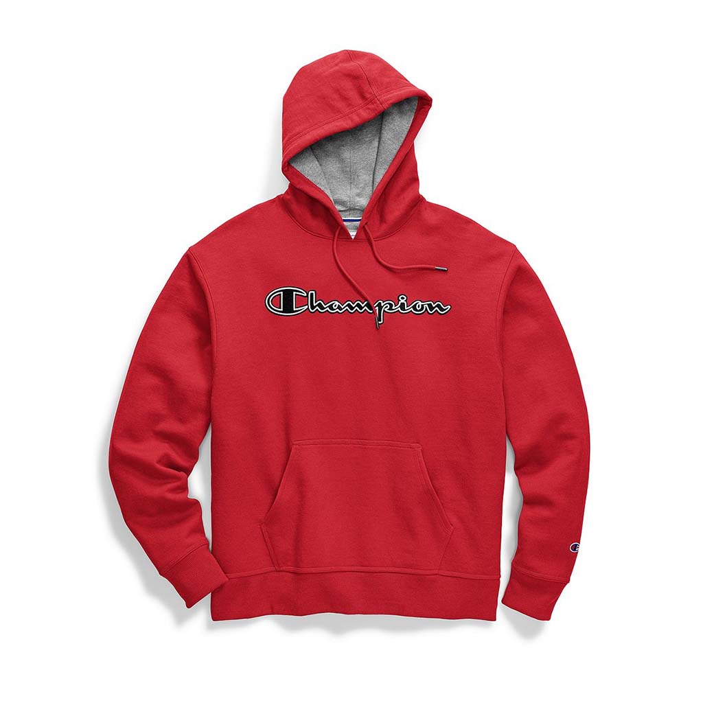 Champion Powerblend Applique Hoodie sweatshirt a capuche rouge avec logo pour homme