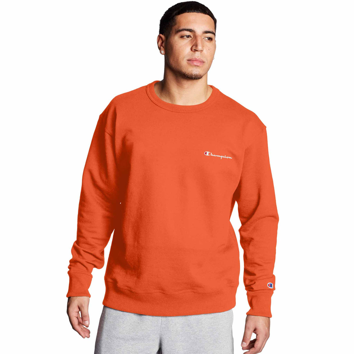 Champion Powerblend Fleece Crew Small Script Logo sweatshirt pour homme - Poppy Orange