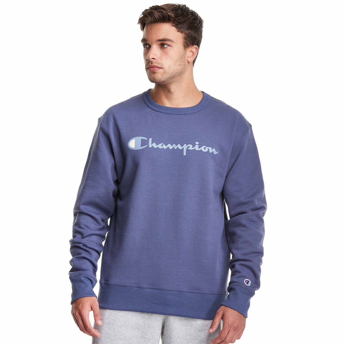 Champion Powerblend Graphic Crew Script Logo sweatshirt pour homme - Classic Sky Blue 