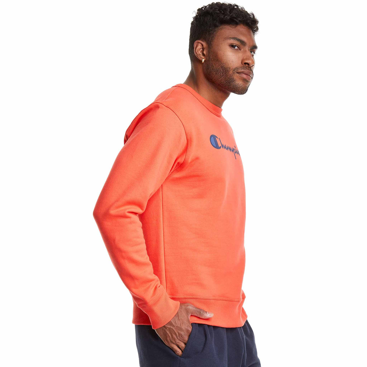 Champion Powerblend Graphic Crew Script Logo sweatshirt pour homme - Poppy Orange - côté