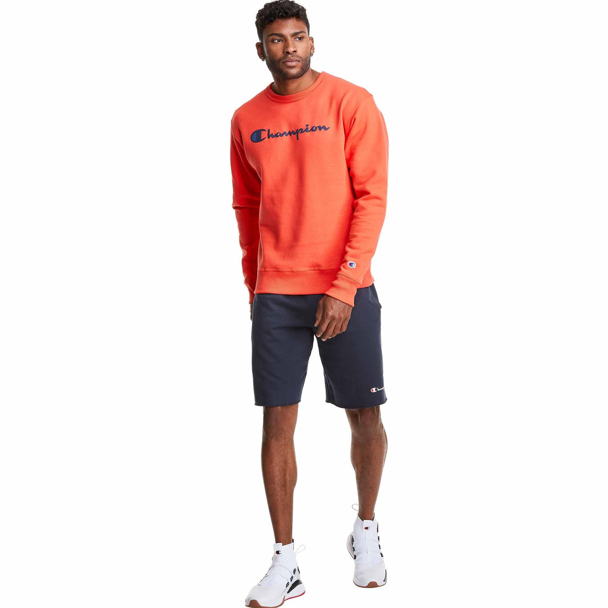 Champion Powerblend Graphic Crew Script Logo sweatshirt pour homme - Poppy Orange - modèle