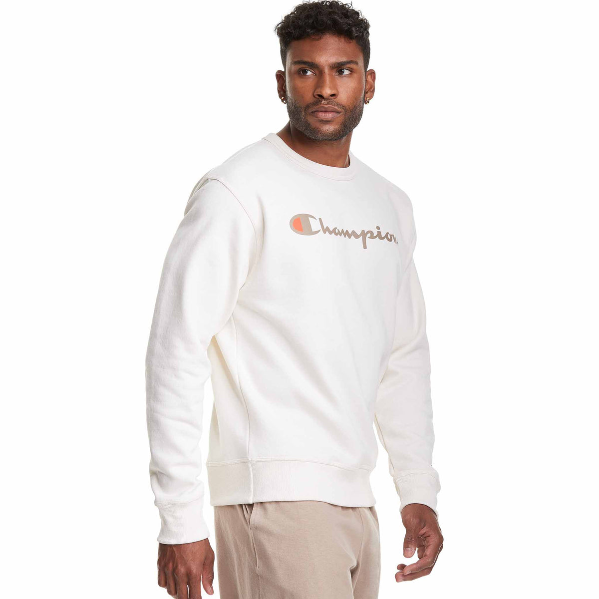 Champion Powerblend Graphic Crew Script Logo sweatshirt pour homme - Natural - angle