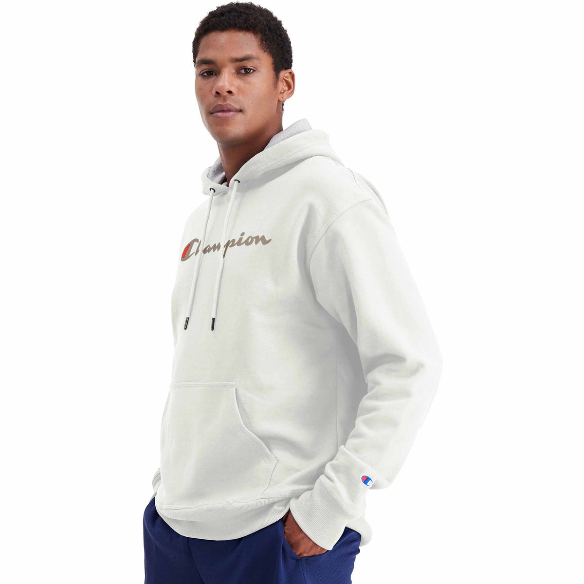 Champion Powerblend Graphic Hoodie Script logo - Natural angle