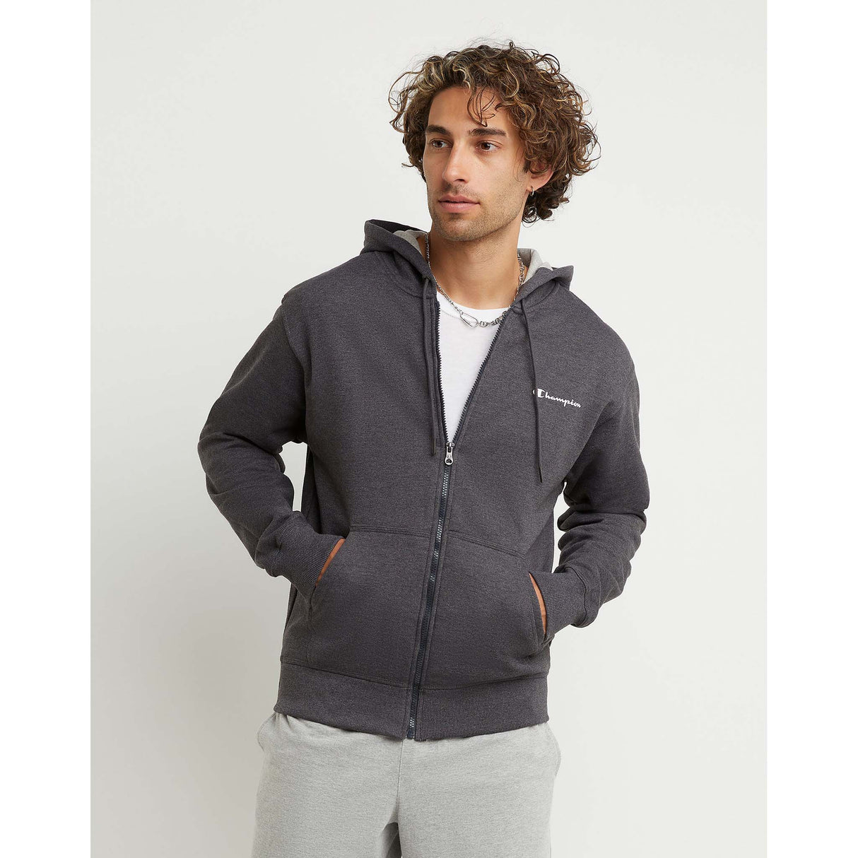 Champion Powerblend Graphic Hoodie à fermeture eclair granite chiné homme