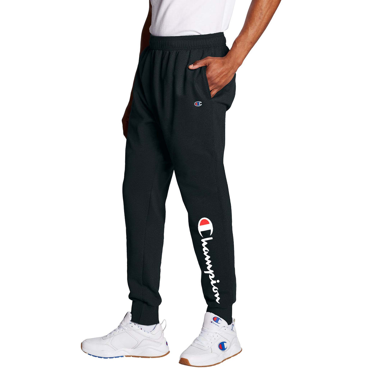 Champion Powerblend Graphic Jogger pantalon en molleton noir homme lateral