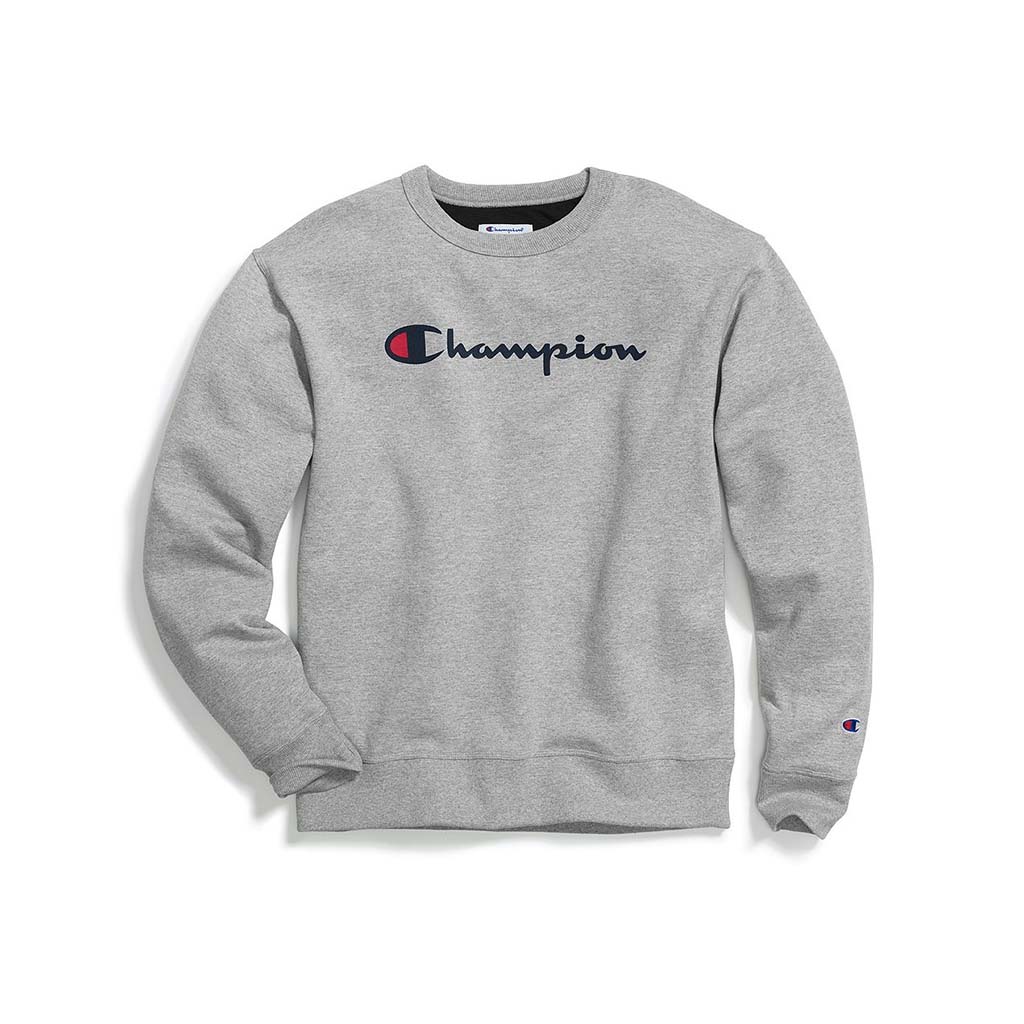 Champion Powerblend Crew script logo sweatshirt gris oxford