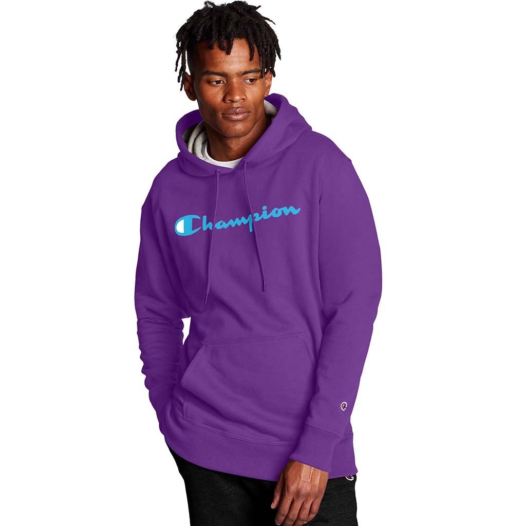Champion Powerblend Graphic Hoodie sweatshirt a capuche  purple crush avec logo pour homme