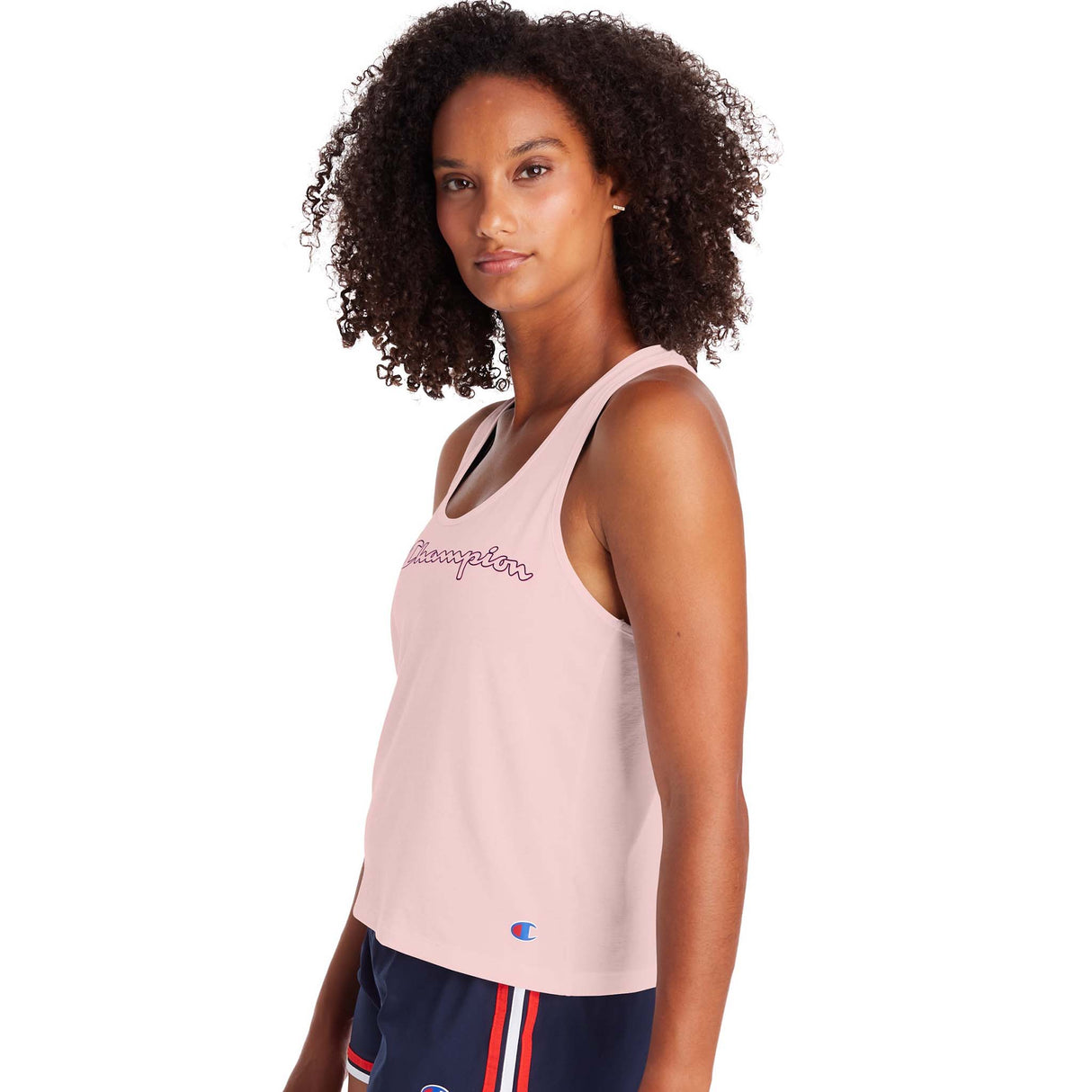 Champion Racerback Tank Outline Logo camisole sport pour femme hush pink coté