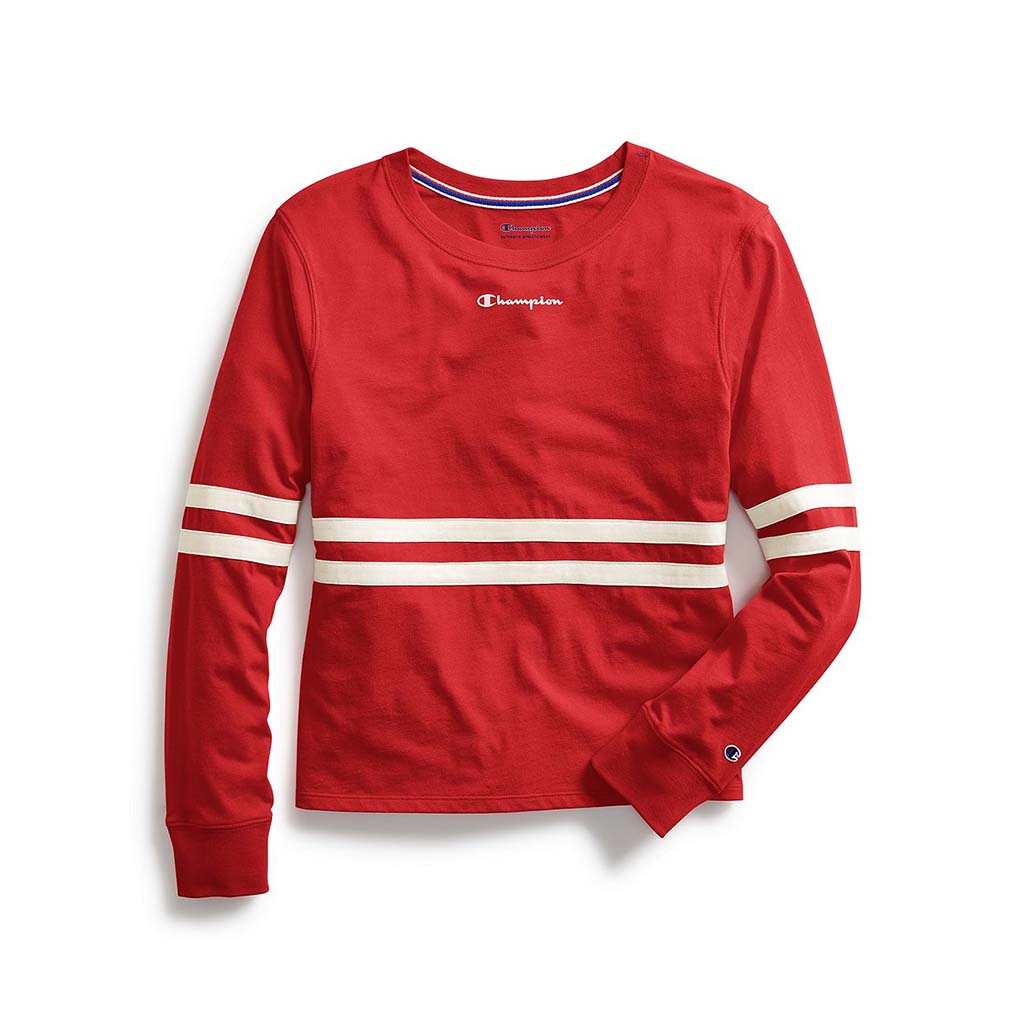 Champion Women's Heritage Long-Sleeve Tee Script Logo scarlet red