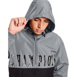 Champion Colorblock Packable Jacket Block Logo manteau de pluie à enfiler gris noir capuche