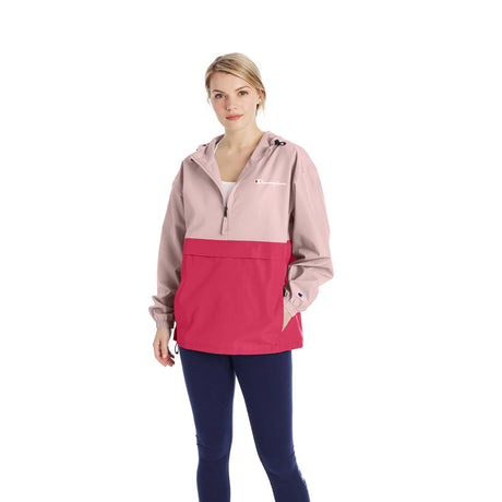 Champion Packable Colorblock Jacket manteau de pluie a enfiler pour femme rose rouge