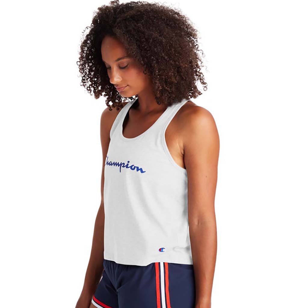 Champion Racerback Tank Script Logo blanc lat