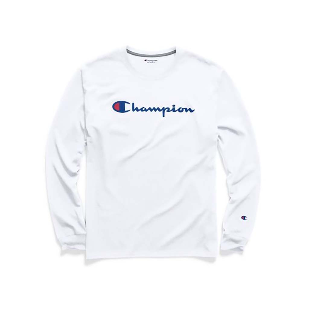 Champion Classic Jersey Script Logo t-shirt manches longues pour homme blanc