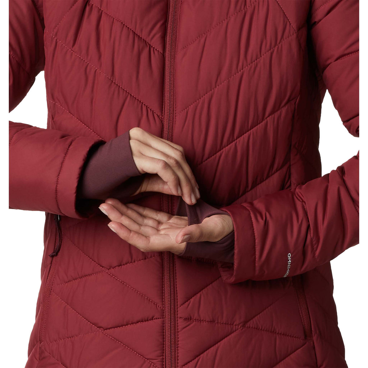 Columbia Heavenly Hooded Jacket manteau d'hiver avec capuchon pour femme rouge passe-pouces