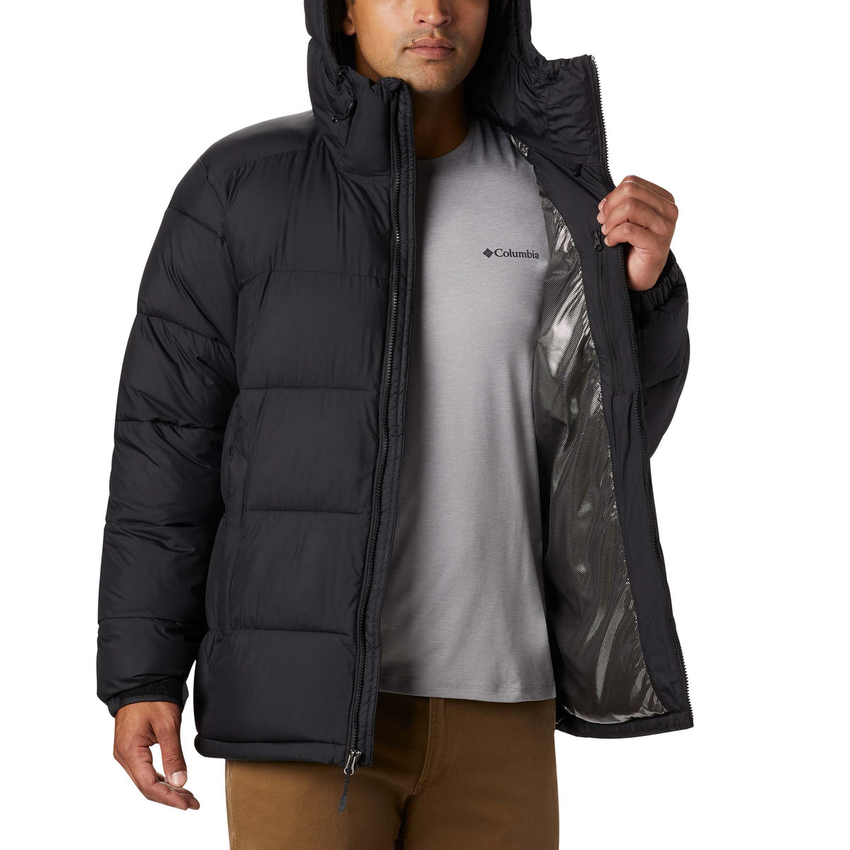 Columbia Pike Lake Hooded Jacket manteau matelassé noir homme interieur