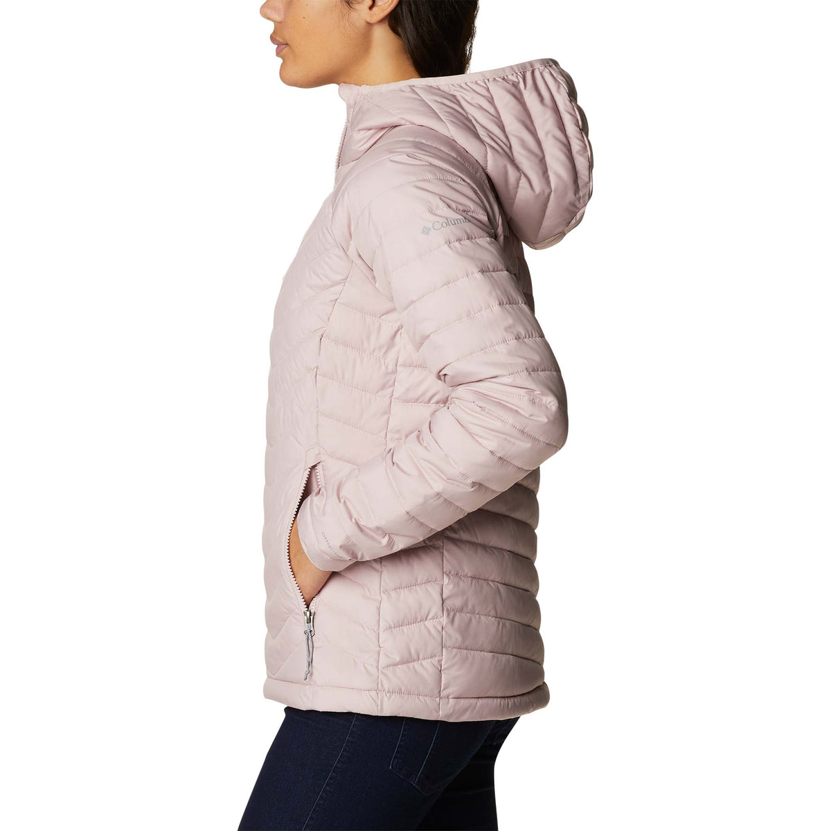 Columbia Powder Lite manteau doudoune sport à capuche rose pour femme lateral