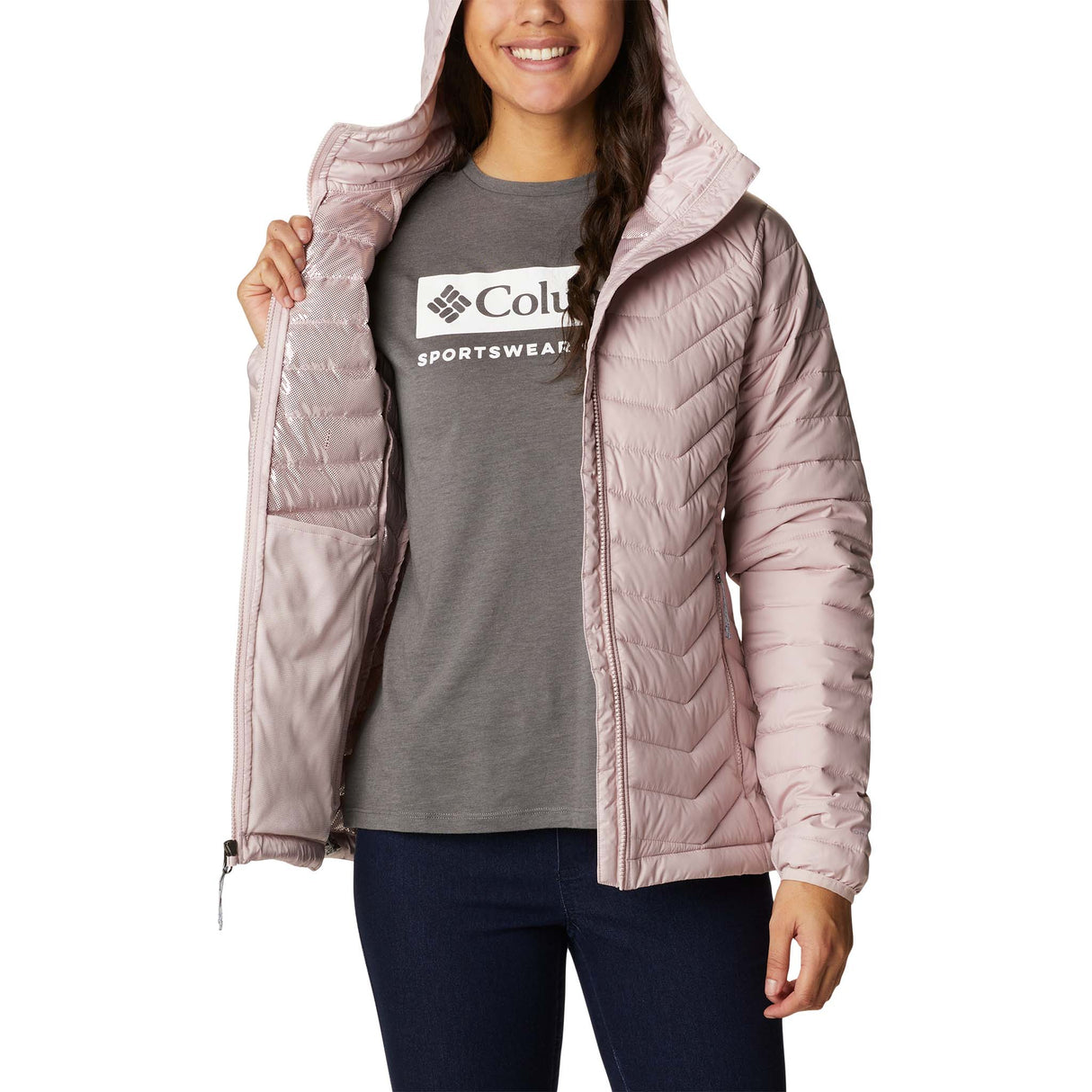Columbia Powder Lite manteau doudoune sport à capuche rose pour femme isolant