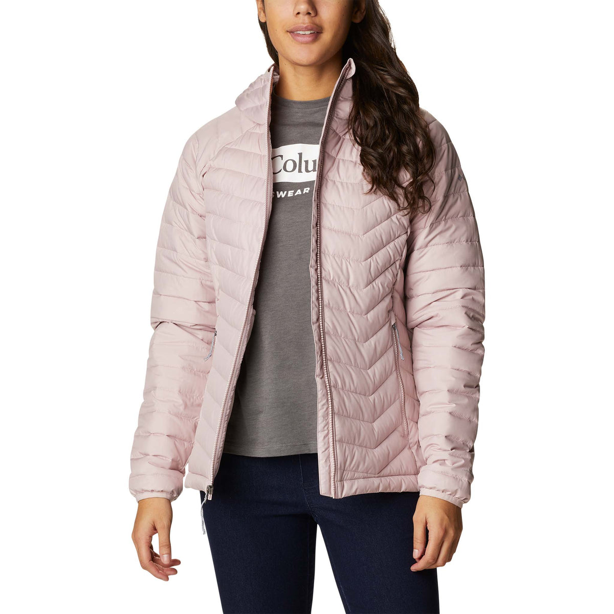 Columbia Powder Lite manteau doudoune sport à capuche rose pour femme live 2