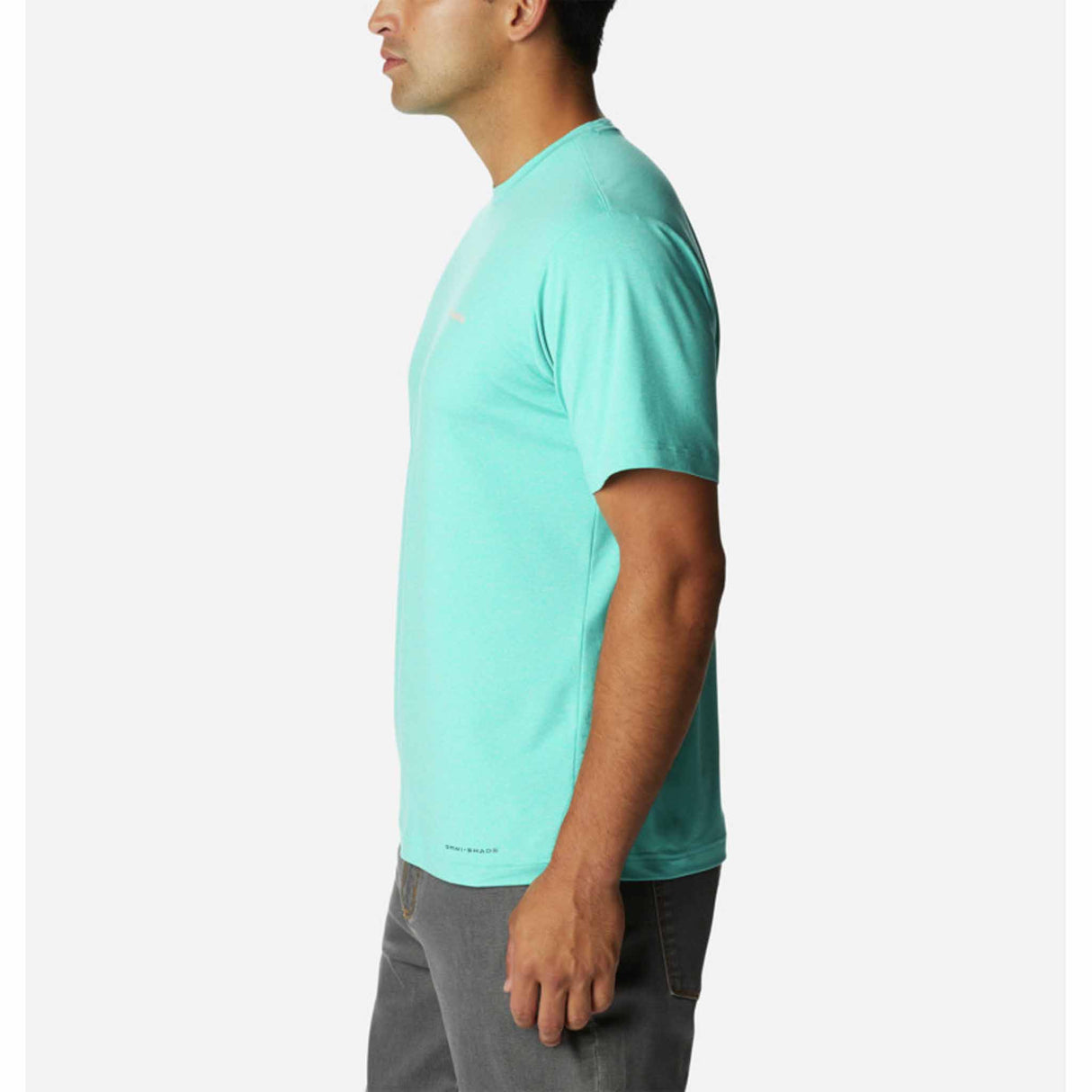 Columbia Tech Trail Graphic T-shirt col rond manches courtes pour homme - Bright Aqua Heather / Moonscape Graphic