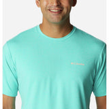 Columbia Tech Trail Graphic T-shirt col rond manches courtes pour homme - Bright Aqua Heather / Moonscape Graphic