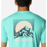 Columbia Tech Trail Graphic T-shirt col rond manches courtes pour homme - Bright Aqua Heather / Moonscape Graphic