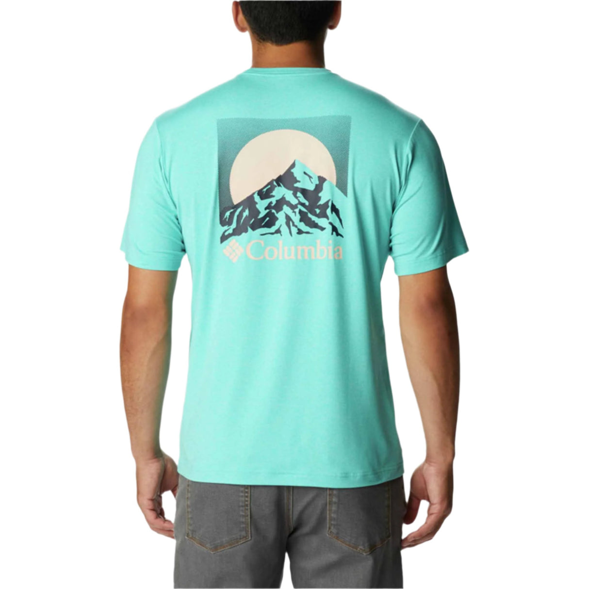 Columbia Tech Trail Graphic T-shirt col rond manches courtes pour homme - Bright Aqua Heather / Moonscape Graphic