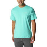 Columbia Tech Trail Graphic T-shirt col rond manches courtes pour homme - Bright Aqua Heather / Moonscape Graphic