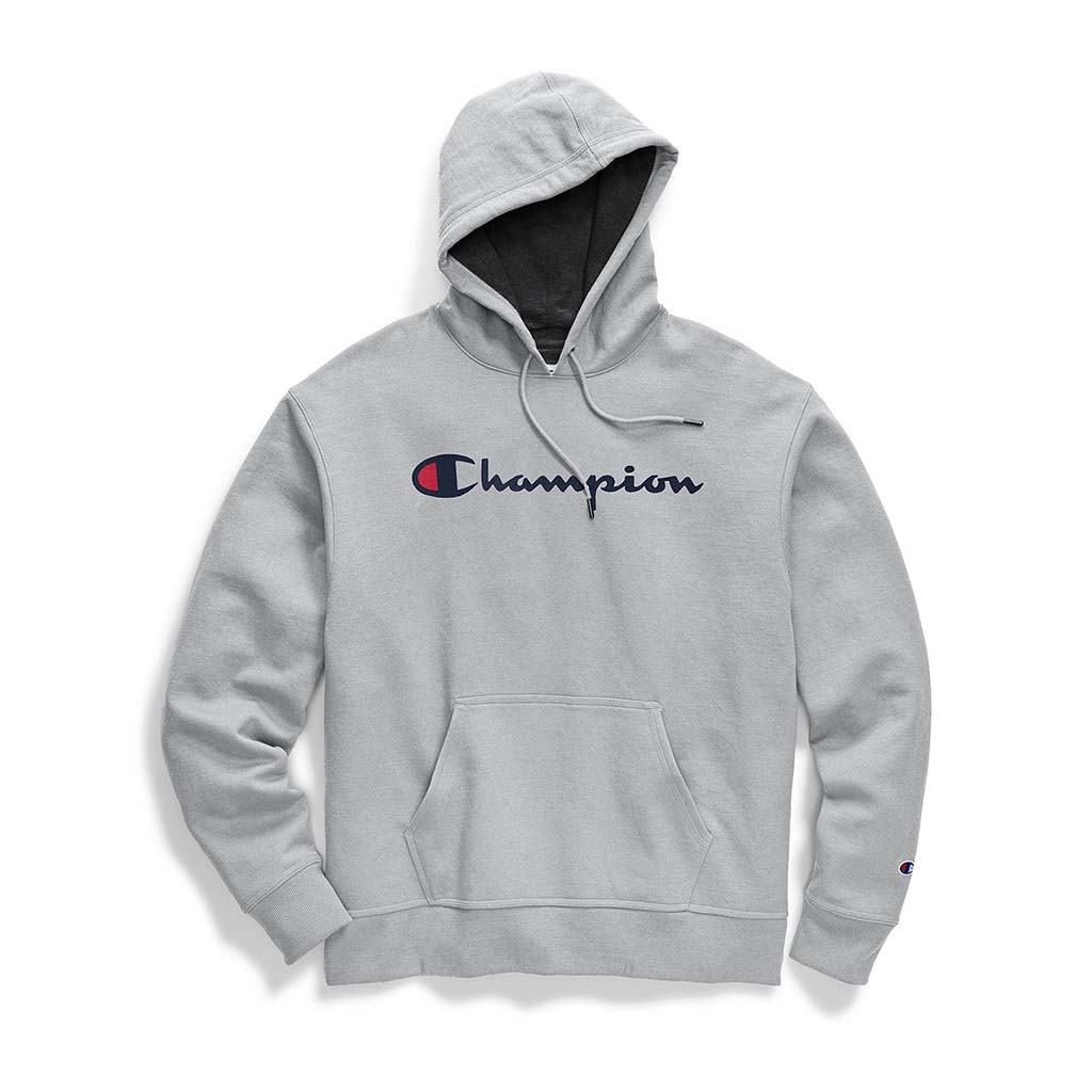 Champion Powerblend Graphic  Hoodie sweatshirt a capuche oxford grey avec logo pour homme