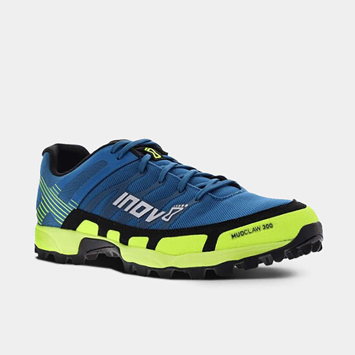 Inov-8 Mudclaw 300 fell running bleu jaune homme lateral