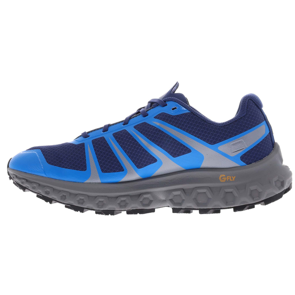 Inov-8 TrailFly Ultra G 300 MAX running trail homme lateral- Bleu / Gris / Nectar