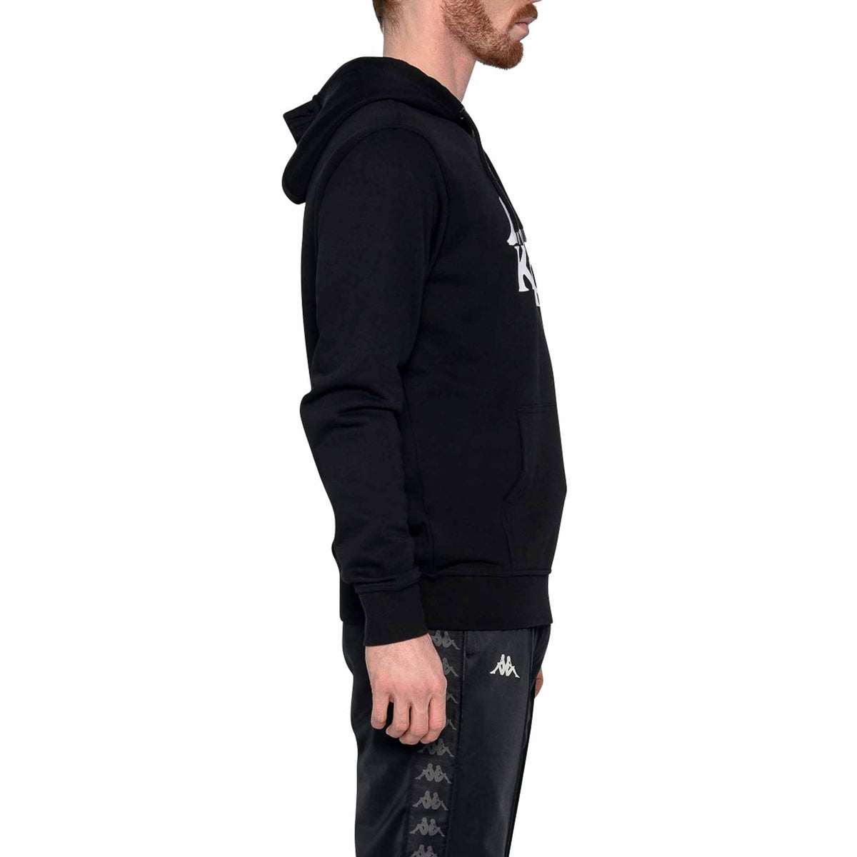 Chandail à capuchon Kappa Authentic Zimim en molleton pour homme Noir/Blanc vue de côté
