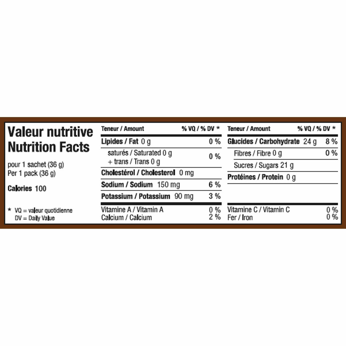 Kronobar Rekarb gel énergétique à l&#39;érable et café - valeur nutritive