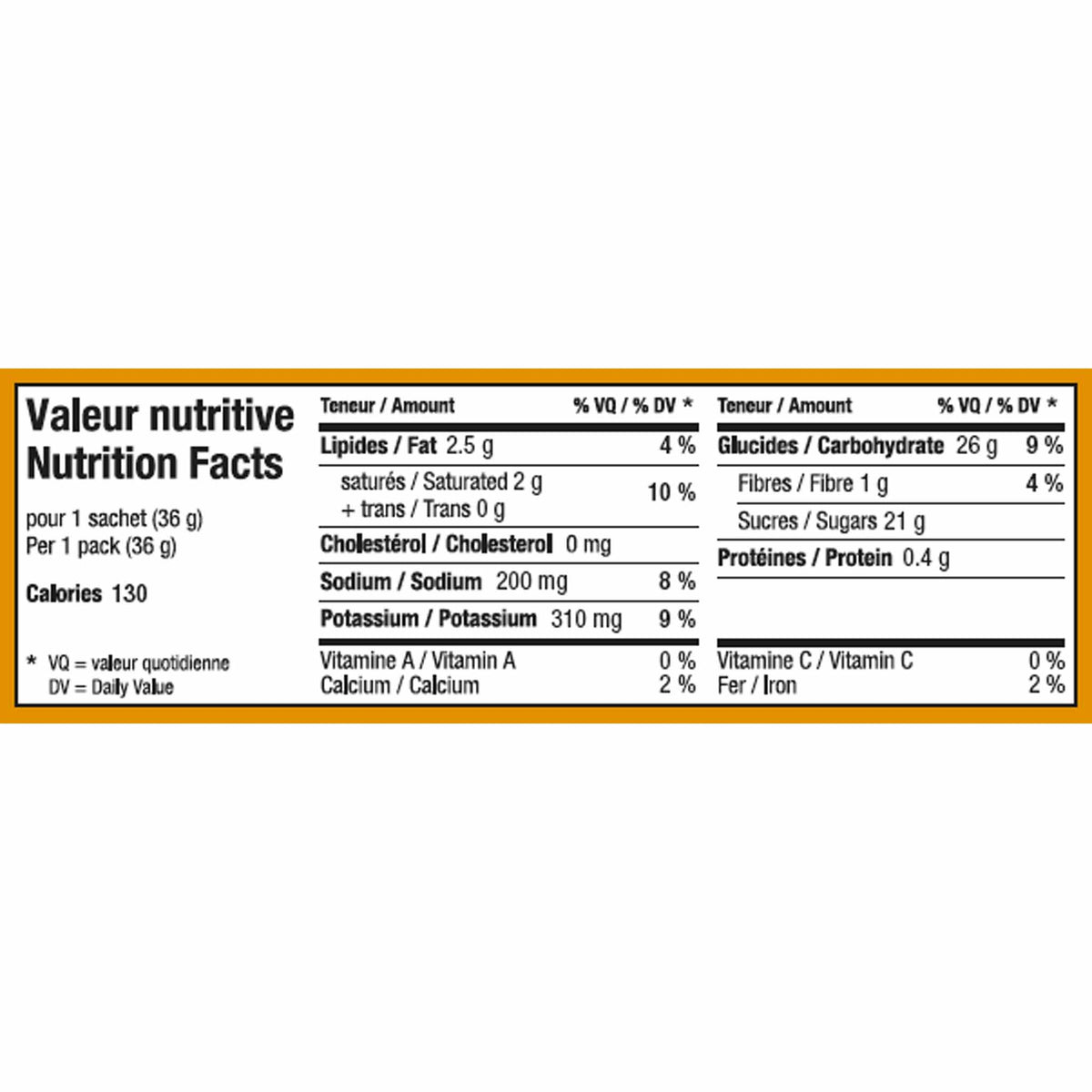 Kronobar Rekarb gel énergétique au caramel salé - Valeur nutritive