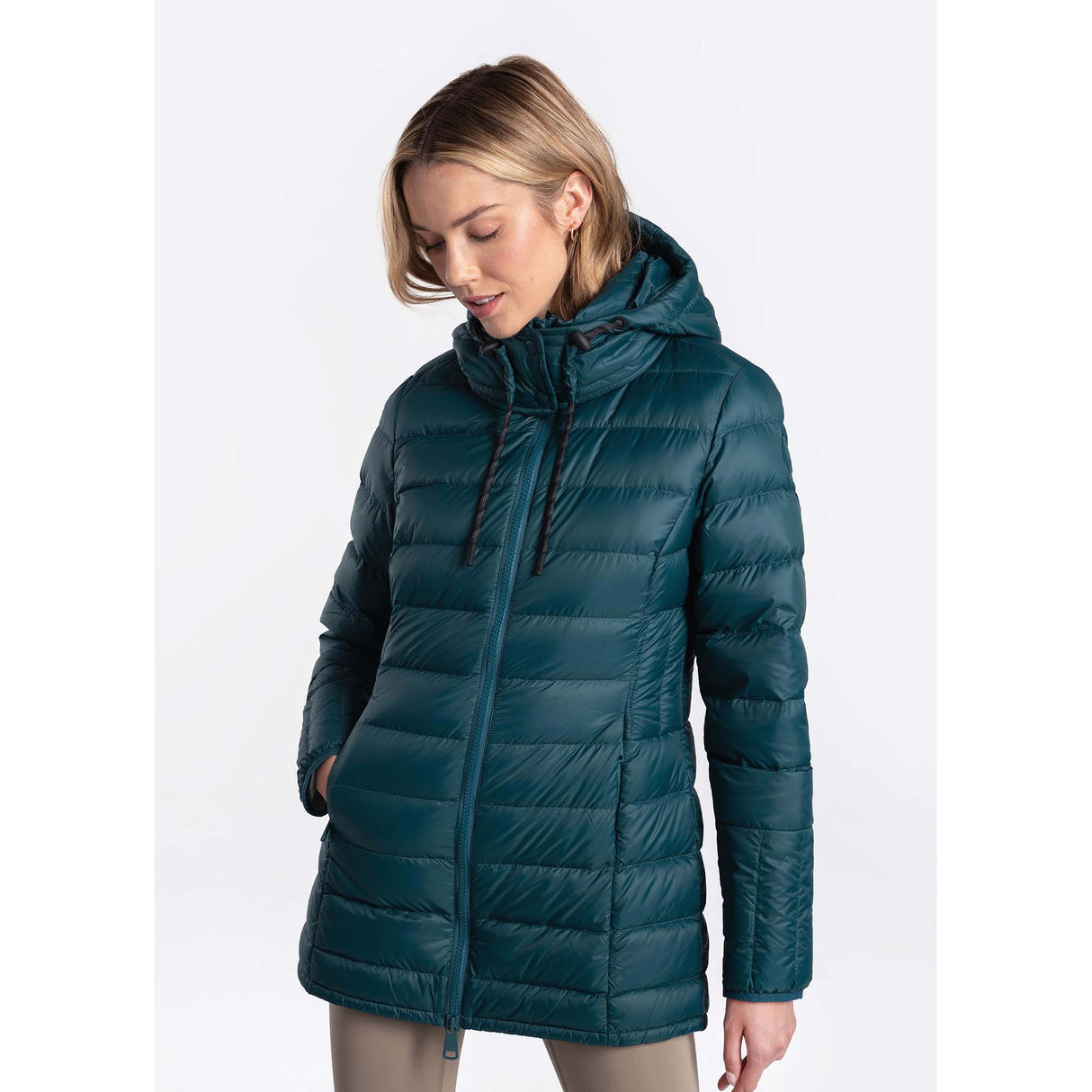 Lolë Claudia manteau long pour femme emeraude zippé