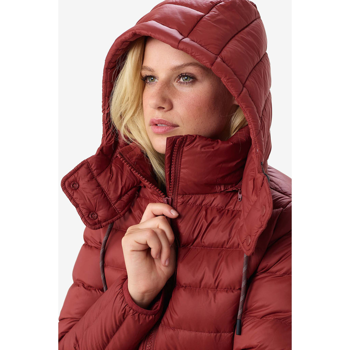 Lole manteau long léger en duvet Claudia saffron pour femme capuchon