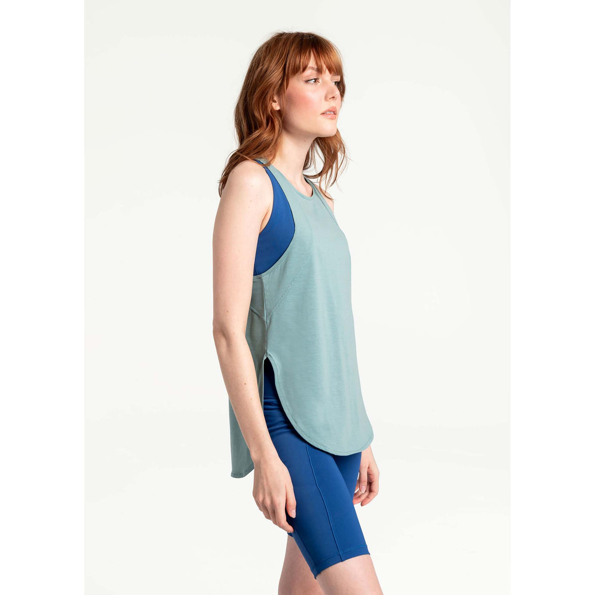 Lole Performance Wool Tank Top camisole sport femme lateral- Bleu Beryl