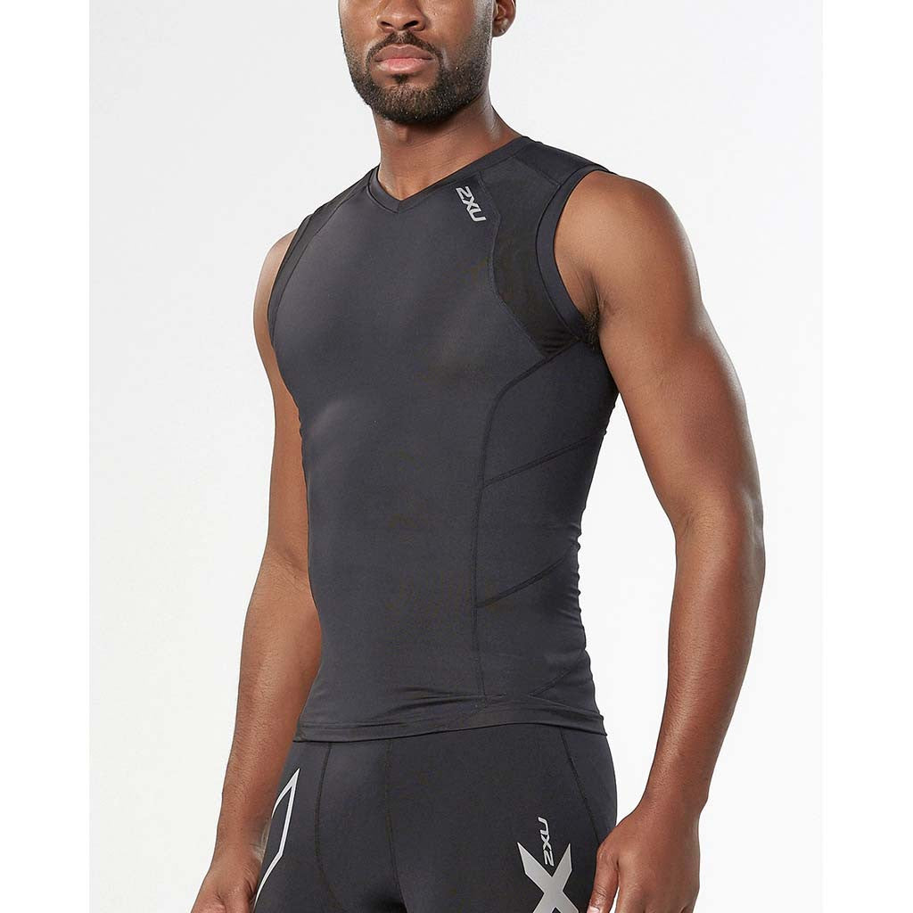 2XU men's compression sleeveless top black lv3