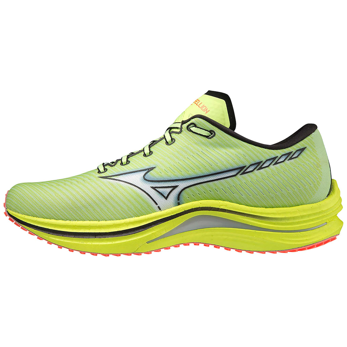 Mizuno Wave Rebellion running de course à pied homme neon lime lateral